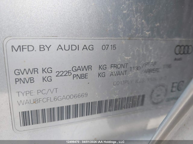 Aukcja sprzedaży 2016 Audi A4 Komfort Plus, vin: WAUBFCFL6GA006669, numer aukcji: 12499470