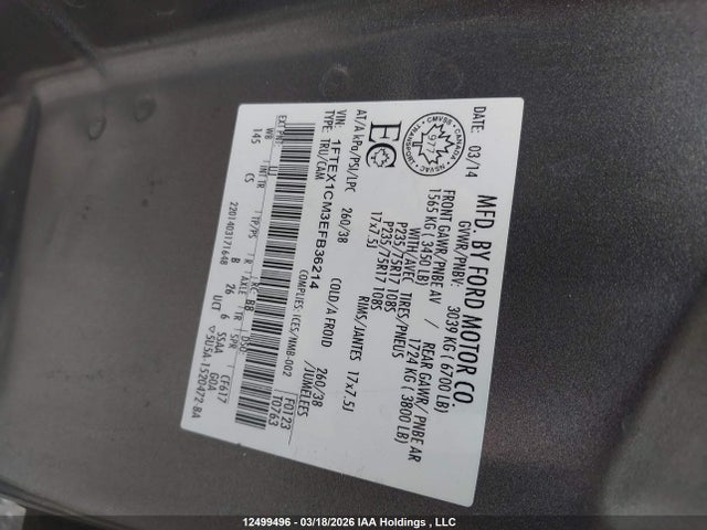 1FTEX1CM3EFB36214 Ford F-150 Stx