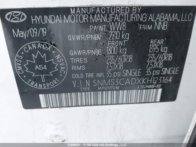 5NMS3CADXKH123164 Hyundai Santa Fe Preferred 2.4
