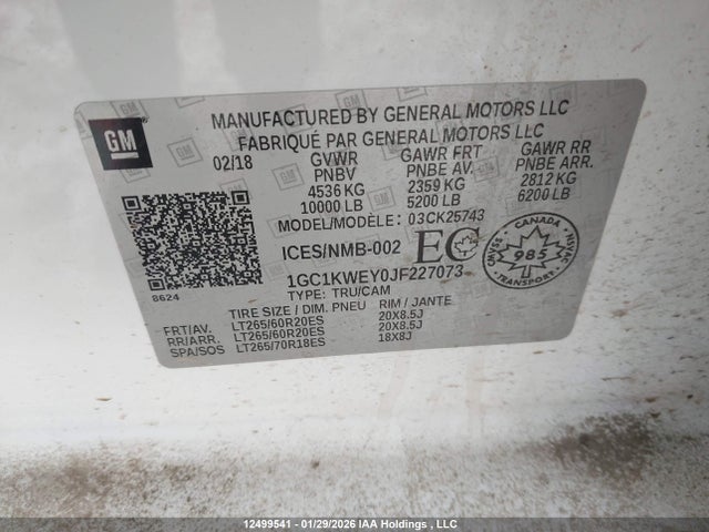 1GC1KWEY0JF227073 Chevrolet Silverado 2500hd Ltz
