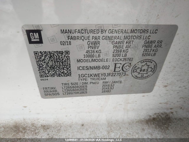 1GC1KWEY0JF227073 Chevrolet Silverado 2500hd Ltz
