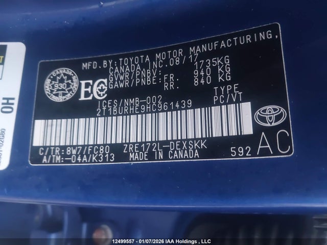 2T1BURHE9HC961439 Toyota Corolla