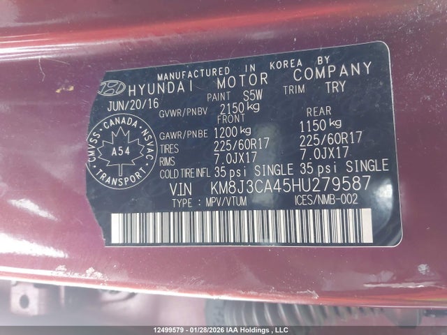 Aukcja sprzedaży 2017 Hyundai Tucson, vin: KM8J3CA45HU279587, numer aukcji: 12499579