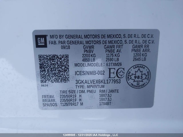 3GKALVEX6KL177953 GMC Terrain Slt