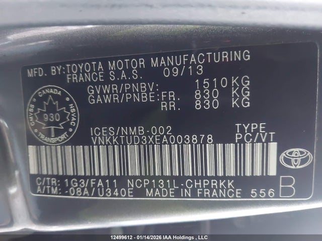 VNKKTUD3XEA003878 Toyota Yaris