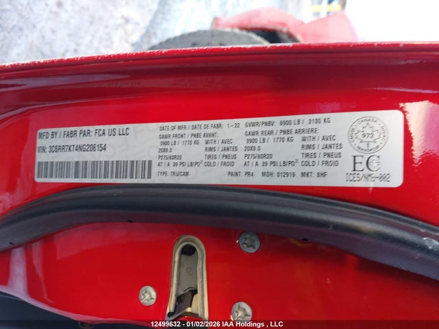 Aukcja sprzedaży 2022 Ram 1500 Classic Tradesman, vin: 3C6RR7KT4NG206154, numer aukcji: 12499632