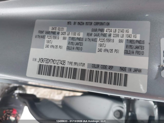 Aukcja sprzedaży 2021 Mazda Cx-5, vin: JM3KFBDM7M0127406, numer aukcji: 12499633