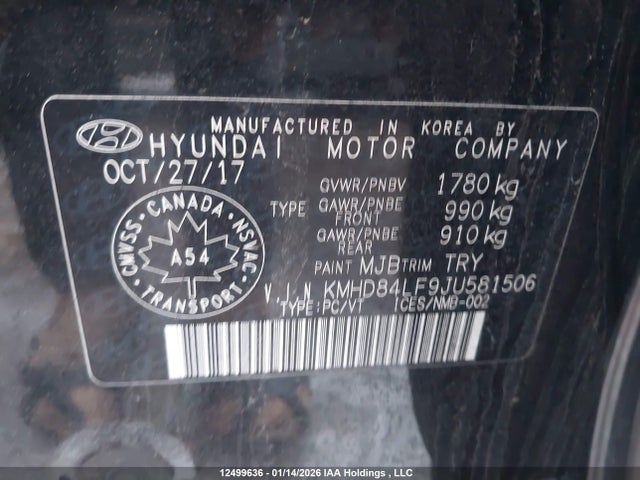 12499636 :رقم المزاد ، KMHD84LF9JU581506 vin ، 2018 Hyundai Elantra Gl مزاد بيع
