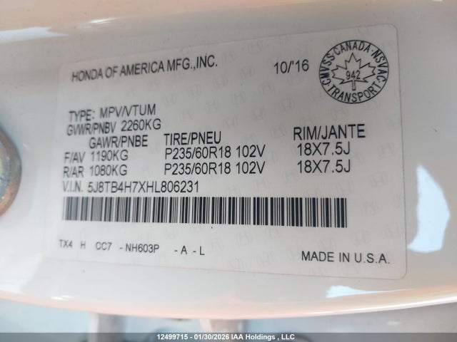 5J8TB4H7XHL806231 Acura RDX