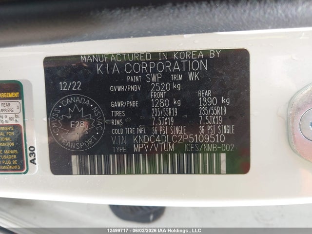 Auction sale of the 2023 Kia Ev6 Gt Line, vin: KNDC4DLC2P5109510, lot number: 12499717