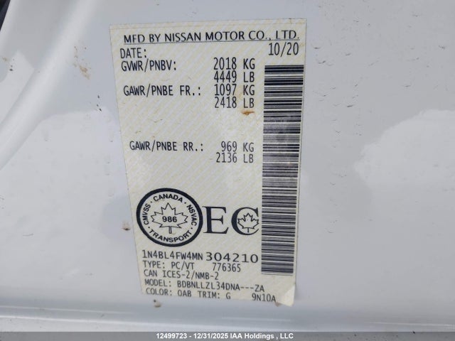 1N4BL4FW4MN304210 Nissan Altima Platinum