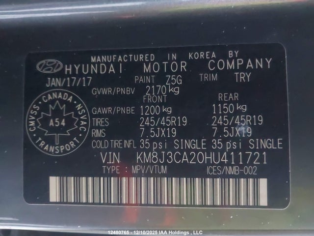 Hyundai t-gdi gamma 2017 KM8J3CA20HU411721 Image 9