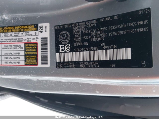 5TDGSKFC3SS170665 Toyota Sienna