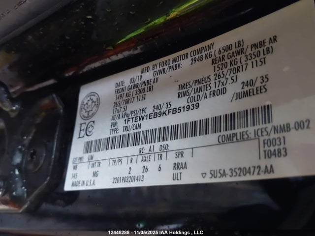 Продаж на аукціоні авто 2019 Ford F-150 Xlt, vin: 1FTEW1EB9KFB51939, номер лоту: 12448288