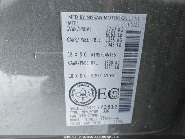 5N1DL1ES4PC372812 Infiniti QX60 PURE