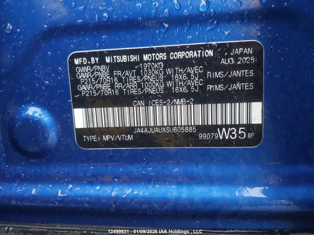 2025 Mitsubishi Rvr Es მანქანა იყიდება აუქციონზე, vin: JA4AJUAUXSU605885, აუქციონის ნომერი: 12499831