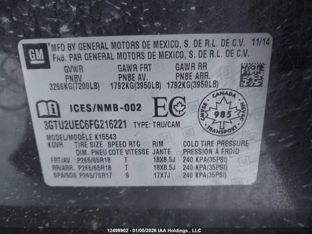 3GTU2UEC6FG216221 GMC Sierra K1500 Sle