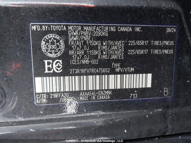 12499911 :رقم المزاد ، 2T3R1RFV7RC475652 vin ، 2024 Toyota Rav4 مزاد بيع