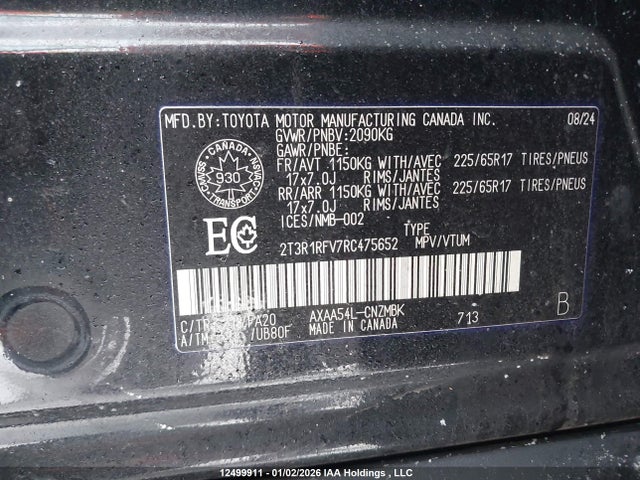 12499911 :رقم المزاد ، 2T3R1RFV7RC475652 vin ، 2024 Toyota Rav4 مزاد بيع