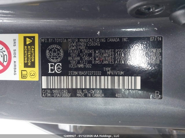 2T2BK1BA5FC273332 Lexus Rx 350/base/f Sport