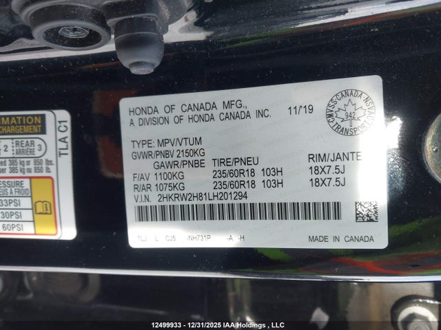 2HKRW2H81LH201294 Honda CR-V EXL