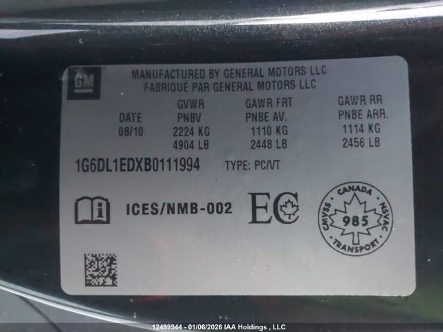 Aukcja sprzedaży 2011 Cadillac Cts Performance Collection, vin: 1G6DL1EDXB0111994, numer aukcji: 12499944