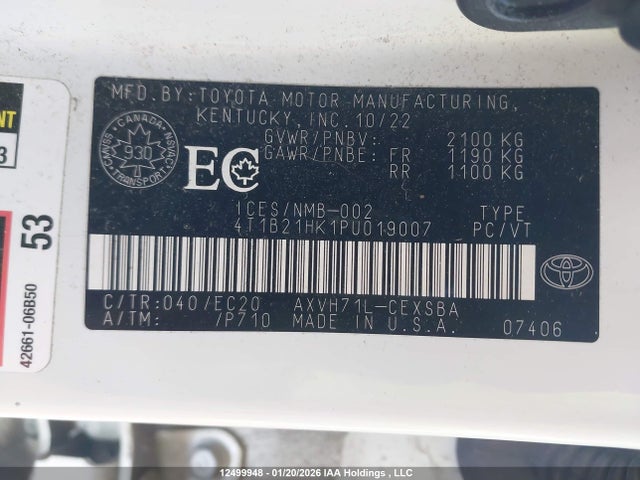 4T1B21HK1PU019007 Toyota Camry