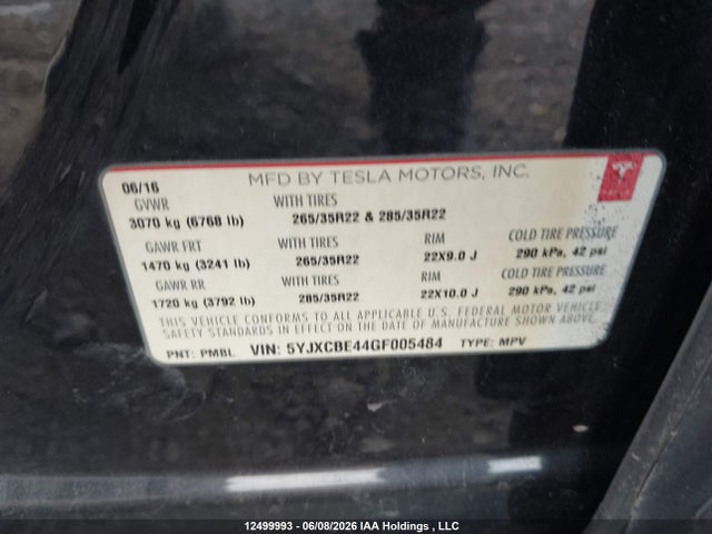 Tesla Model X 75d/p100d/p90d 2016 5YJXCBE44GF005484 Image 9