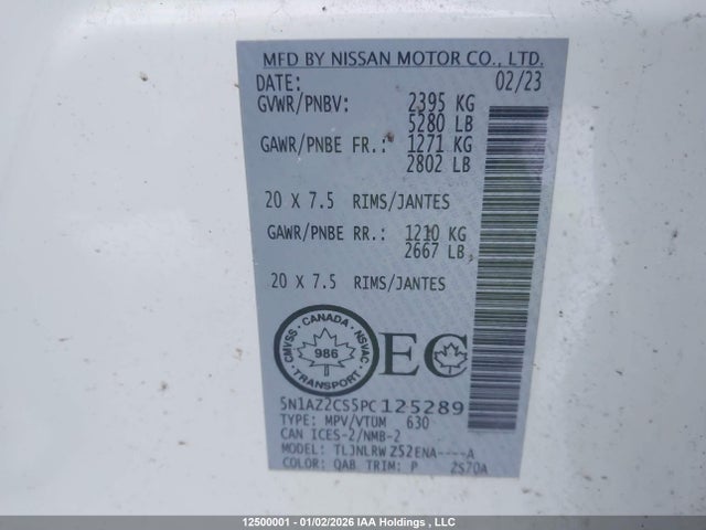 Продаж на аукціоні авто 2023 Nissan Murano Midnight Edition/sl, vin: 5N1AZ2CS5PC125289, номер лоту: 12500001