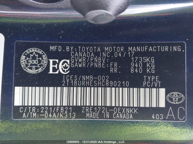 2T1BURHE5HC890210 Toyota Corolla L/le/xle/se/xse