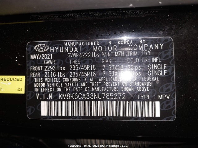 KM8K6CA33NU785272 Hyundai Kona Le N Line Awd
