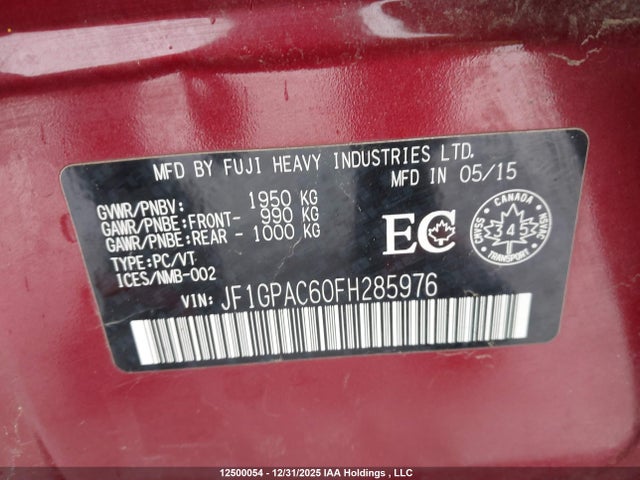 JF1GPAC60FH285976 Subaru Impreza 2.0i/2.0i Touring Package