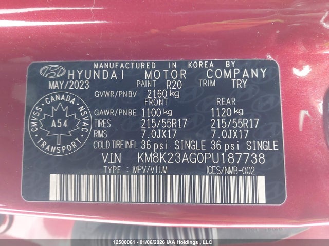 KM8K23AG0PU187738 Hyundai Kona Electric Preferred With Two-tone Roof