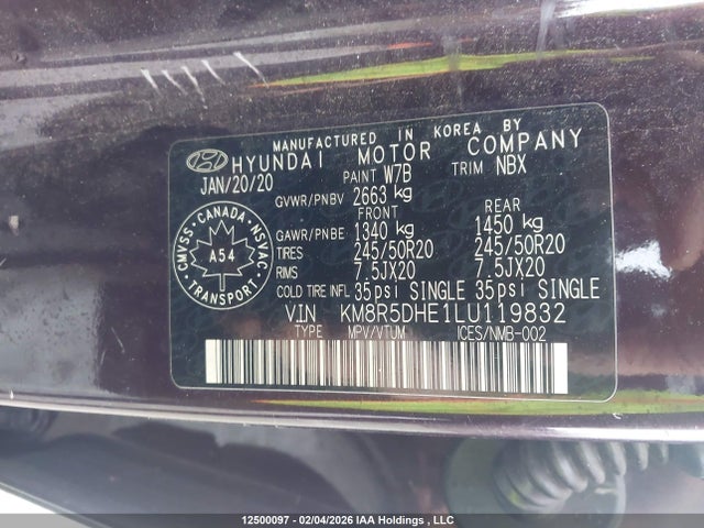 KM8R5DHE1LU119832 Hyundai Palisade Limited