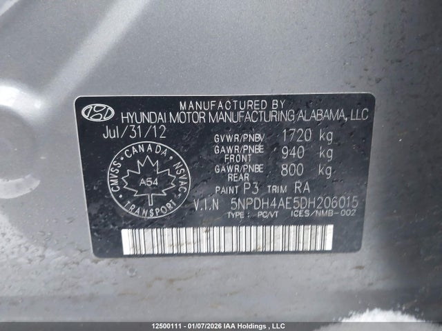 12500111 :رقم المزاد ، 5NPDH4AE5DH206015 vin ، 2013 Hyundai Elantra Gl مزاد بيع