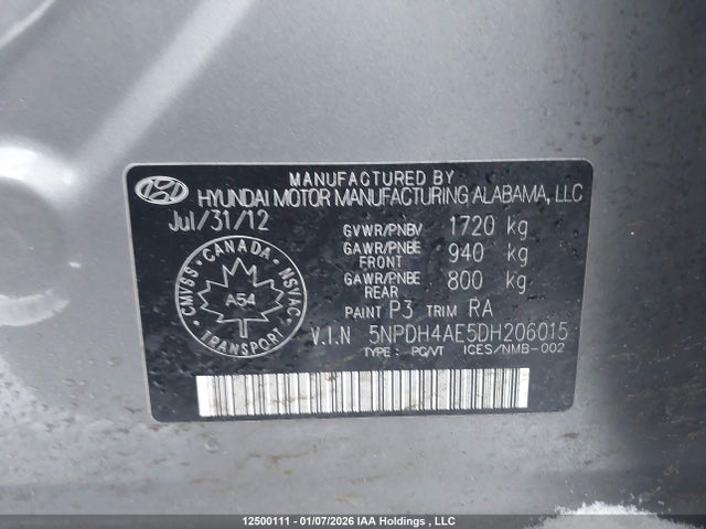12500111 :رقم المزاد ، 5NPDH4AE5DH206015 vin ، 2013 Hyundai Elantra Gl مزاد بيع