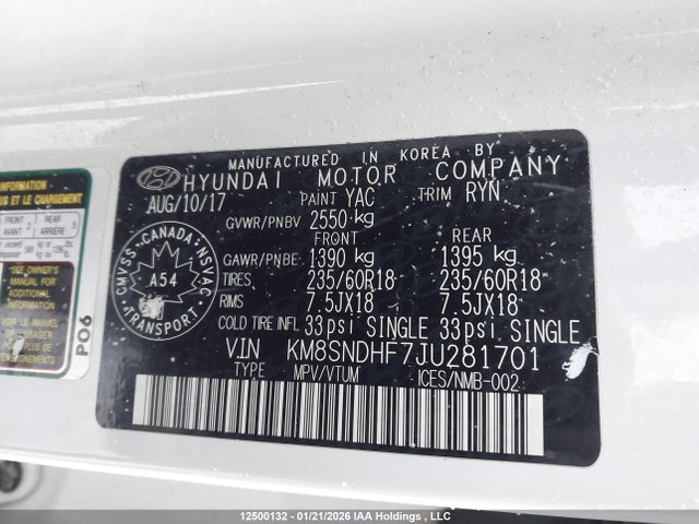 KM8SNDHF7JU281701 Hyundai Santa Fe Xl Premium