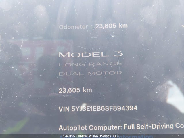 Aukcja sprzedaży 2025 Tesla Model 3 Long Range, vin: 5YJ3E1EB6SF894394, numer aukcji: 12500137