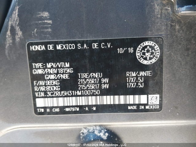 3CZRU5H31HM100750 Honda HR-V