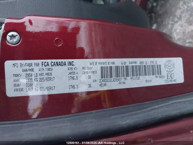 Продаж на аукціоні авто 2020 Dodge Grand Caravan, vin: 2C4RDGCG2LR235457, номер лоту: 12500161