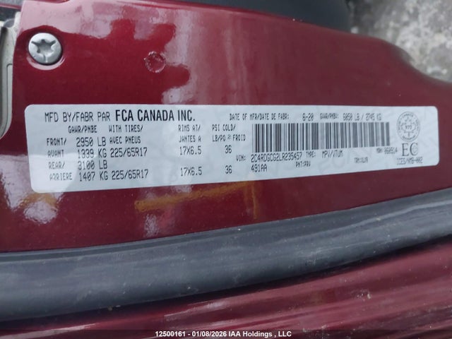 Продаж на аукціоні авто 2020 Dodge Grand Caravan, vin: 2C4RDGCG2LR235457, номер лоту: 12500161
