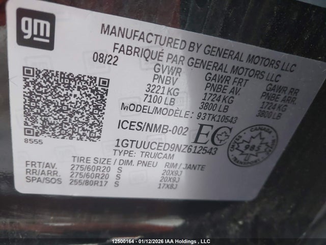 1GTUUCED9NZ612543 GMC Sierra 1500 Elevation