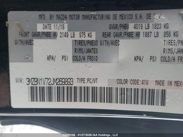 3MZBN1V72JM269893 Mazda 3 Gs