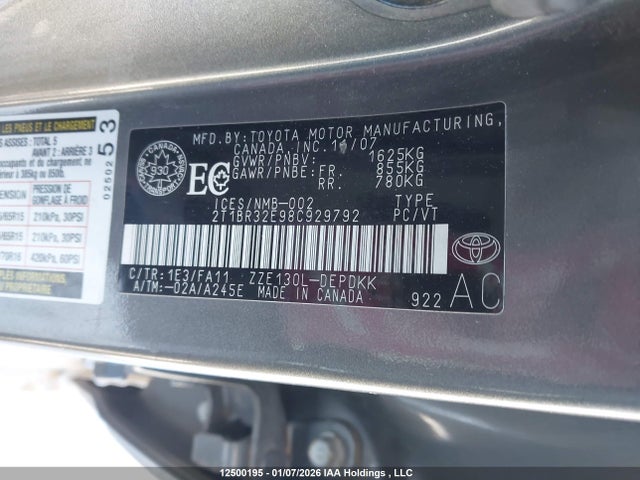 12500195 :رقم المزاد ، 2T1BR32E98C929792 vin ، 2008 Toyota Corolla Ce مزاد بيع