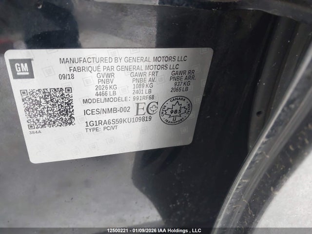 1G1RA6S59KU109819 Chevrolet VOLT LT