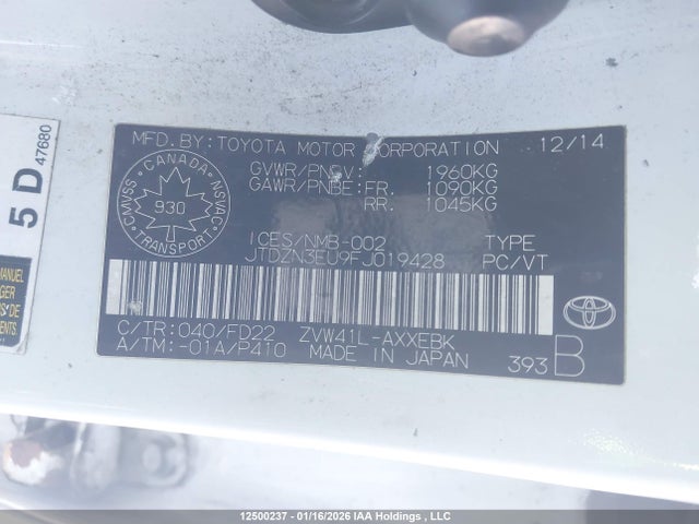 JTDZN3EU9FJ019428 Toyota Prius
