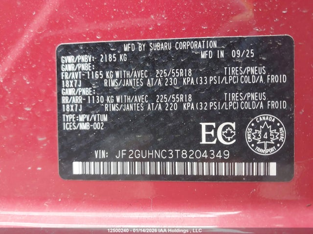 Aukcja sprzedaży 2026 Subaru Crosstrek, vin: JF2GUHNC3T8204349, numer aukcji: 12500240