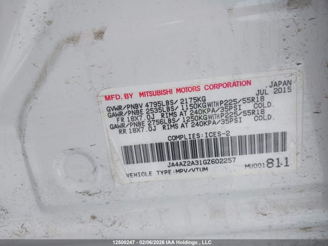 Mitsubishi Outlander Es 2016 JA4AZ2A31GZ602257 Image 9