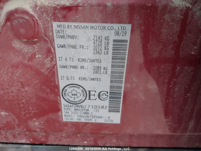 5N1AT2MV8LC710582 Nissan Rogue S/sl/sv