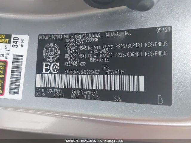 Продажа на аукционе авто 2021 Toyota Sienna Xse 7-passenger, vin: 5TDGSKFC6MS025462, номер лота: 12500278